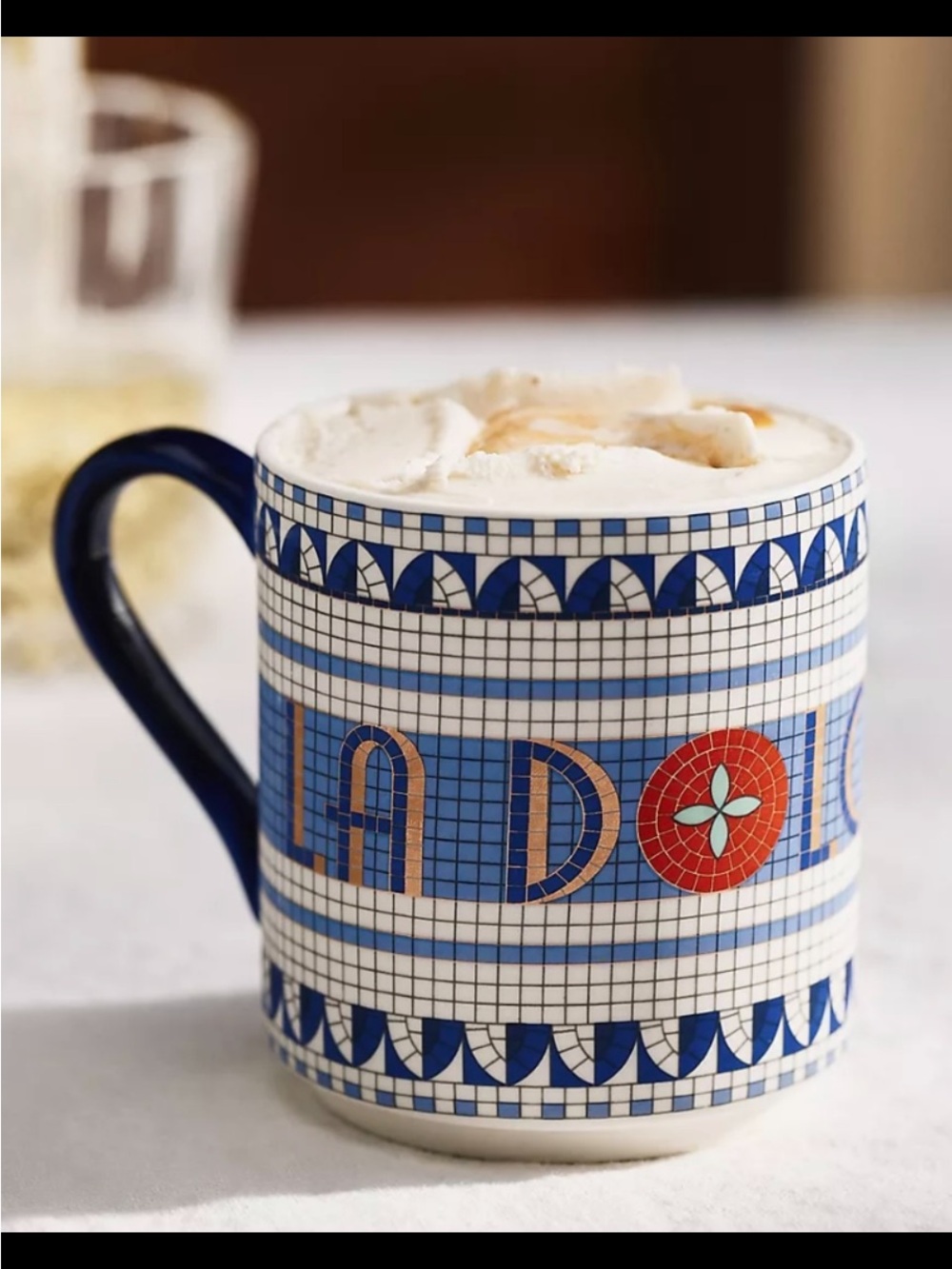 Ceramic Blue Mosaic 'LADOL' Accent Coffee Mug. Italia